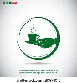 Cup in his hand. Vector illustration