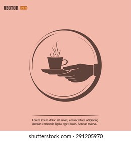 Cup in his hand. Vector illustration