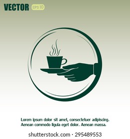 Cup in his hand. Vector illustration