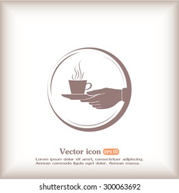 Cup in his hand. Vector illustration