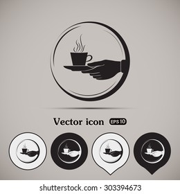 Cup in his hand. Vector illustration