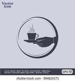 Cup in his hand. Vector illustration