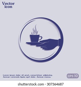 Cup in his hand. Vector illustration