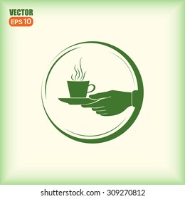 Cup in his hand. Vector illustration