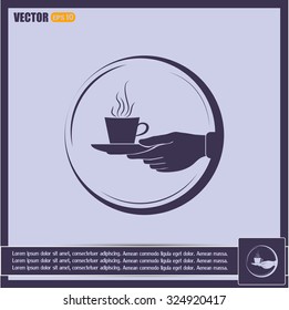 Cup in his hand. Vector illustration