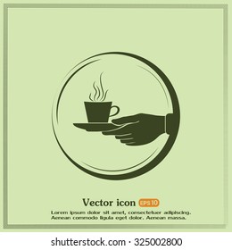 Cup in his hand. Vector illustration
