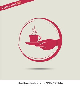 Cup in his hand. Vector illustration