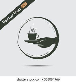 Cup in his hand. Vector illustration