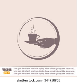 Cup in his hand. Vector illustration
