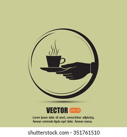 Cup in his hand. Vector illustration