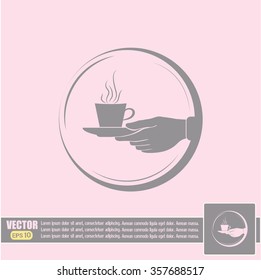 Cup in his hand. Vector illustration
