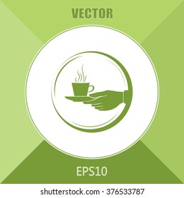 Cup in his hand. Vector illustration