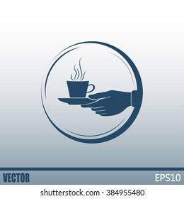 Cup in his hand. Vector illustration