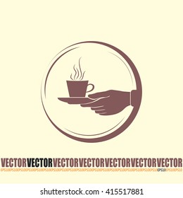 Cup in his hand. Vector illustration