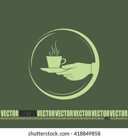 Cup in his hand. Vector illustration