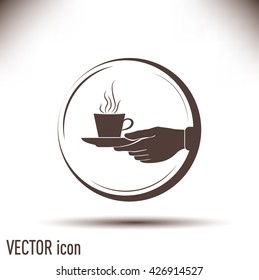 Cup in his hand. Vector illustration