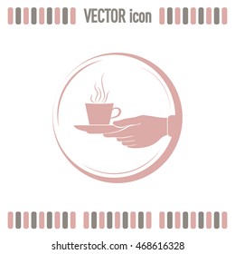 Cup in his hand. Vector illustration