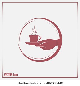 Cup in his hand. Vector illustration