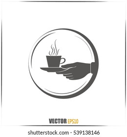 Cup in his hand. Vector illustration