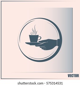 Cup in his hand. Vector illustration