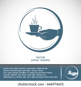 Cup in his hand. Vector illustration