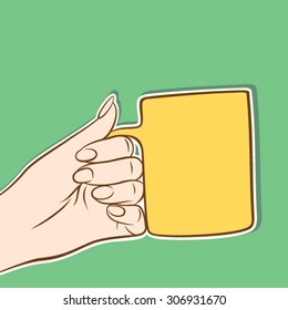 cup hold in hand or write your message on blank cup design vector