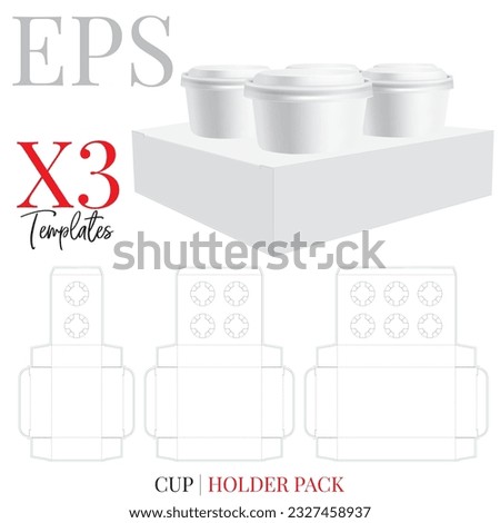 Cup Holder die cut Template, vector. Two, four and six cup holder set design. Coffee, Ice Cream Cup Holder. White, clear, blank, isolated cup holder mock up on white background with perspective view