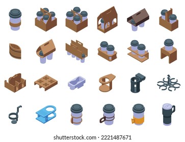 Cup holder icons set isometric vector. Food coffee. Drink carrier