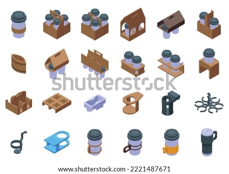 Cup holder icons set isometric vector. Food coffee. Drink carrier