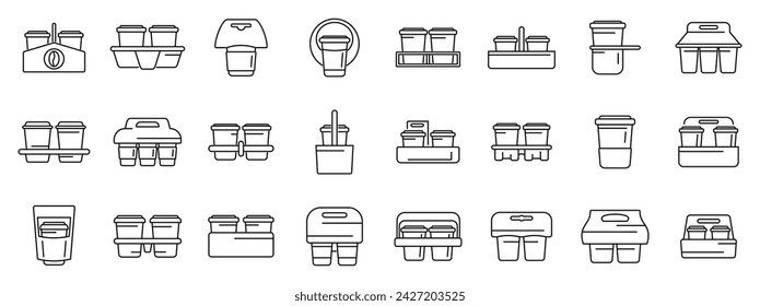 Cup holder icons set outline vector. Food paper box. Drink carrier away