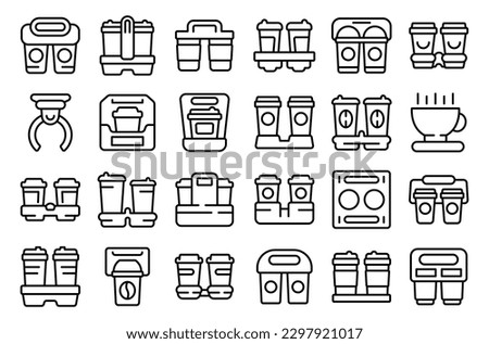 Cup holder icons set outline vector. Food coffee. Box paper