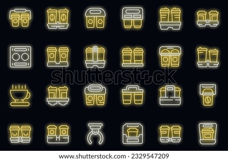 Cup holder icons set outline vector. Food coffee. Box paper neon color on black