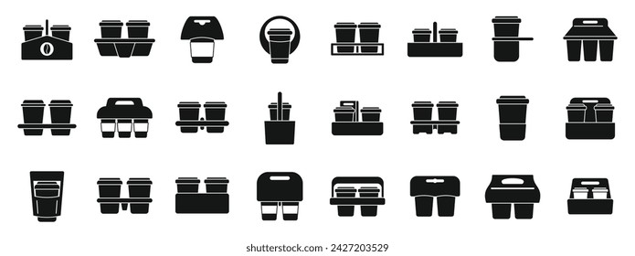 Cup holder icons set simple vector. Food paper box. Drink carrier away