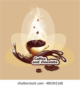 Cup of hot chocolate. Background with a coffee cup. Vector illustration.