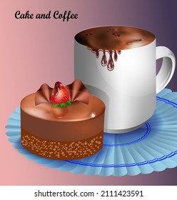 Cup of hot chocolate and chocolate brownie. Vector illustration

