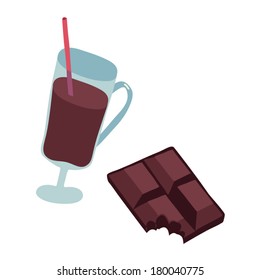 cup of hot chocolate and chocolate candy. sweet vector set for design.