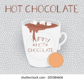 Cup of hot chocolate with chocolate chip cookie