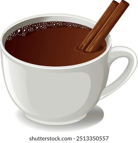 Uma xícara de chocolate quente com paus de canela