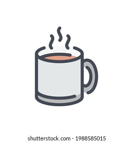 Cup Of Hot Chocolate Color Line Icon. Mug With Hot Drink And Steam Vector Outline Colorful Sign.