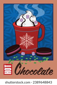 A cup of hot chocolate with cookies.