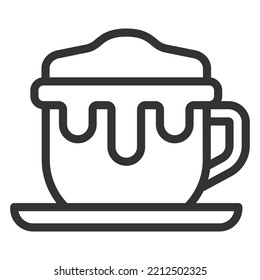 Cup with hot chocolate and drips - icon, illustration on white background, outline style