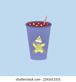 A cup of hot chocolate with marshmallow, children illustration, eps 10