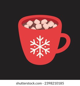 Cup of hot chocolate with marshmallows. Christmas drink vector illustration.