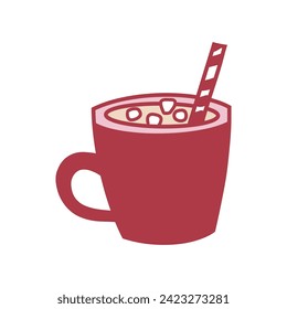 A cup of hot chocolate with marshmallows in it. Cute drawing. Vector illustration.
