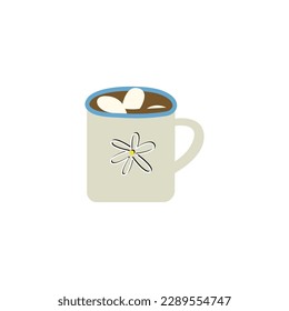 Cup of hot chocolate with marshmallows on white background. Isolated vector illustration.