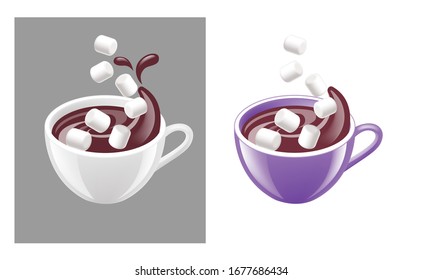 Cup of hot chocolate with marshmallows. Сocoa. Vector illustration.