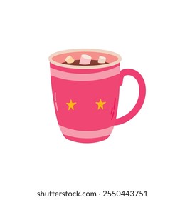 Taza de chocolate caliente con malvaviscos. Ilustración vectorial.