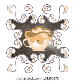 a cup of hot chocolate on a decorative background