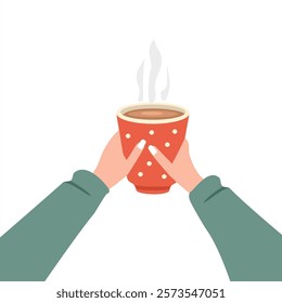 A cup of hot chocolate. People hold cup of coffee. Caffeine. Cozy winter vibes. Rainy vibes. Hot drink. Coffee break. 