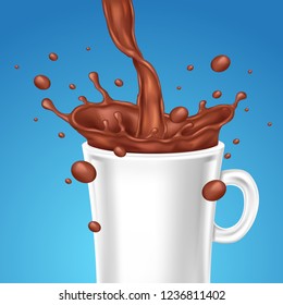 Cup with hot chocolate, realistic vector illustration,
